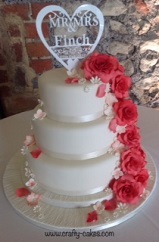 Coral Wedding 3 tier cake with sugar roses